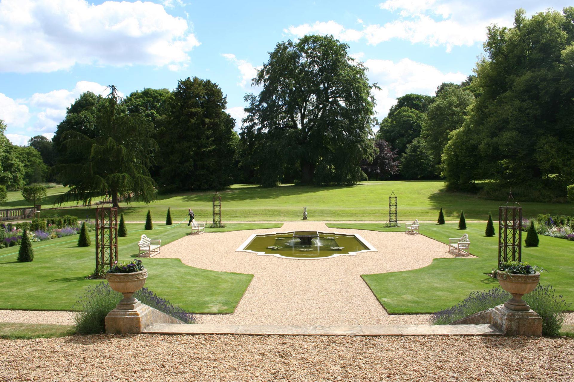 Exton Hall view from house showing new formal pond designed by Peter Eustance