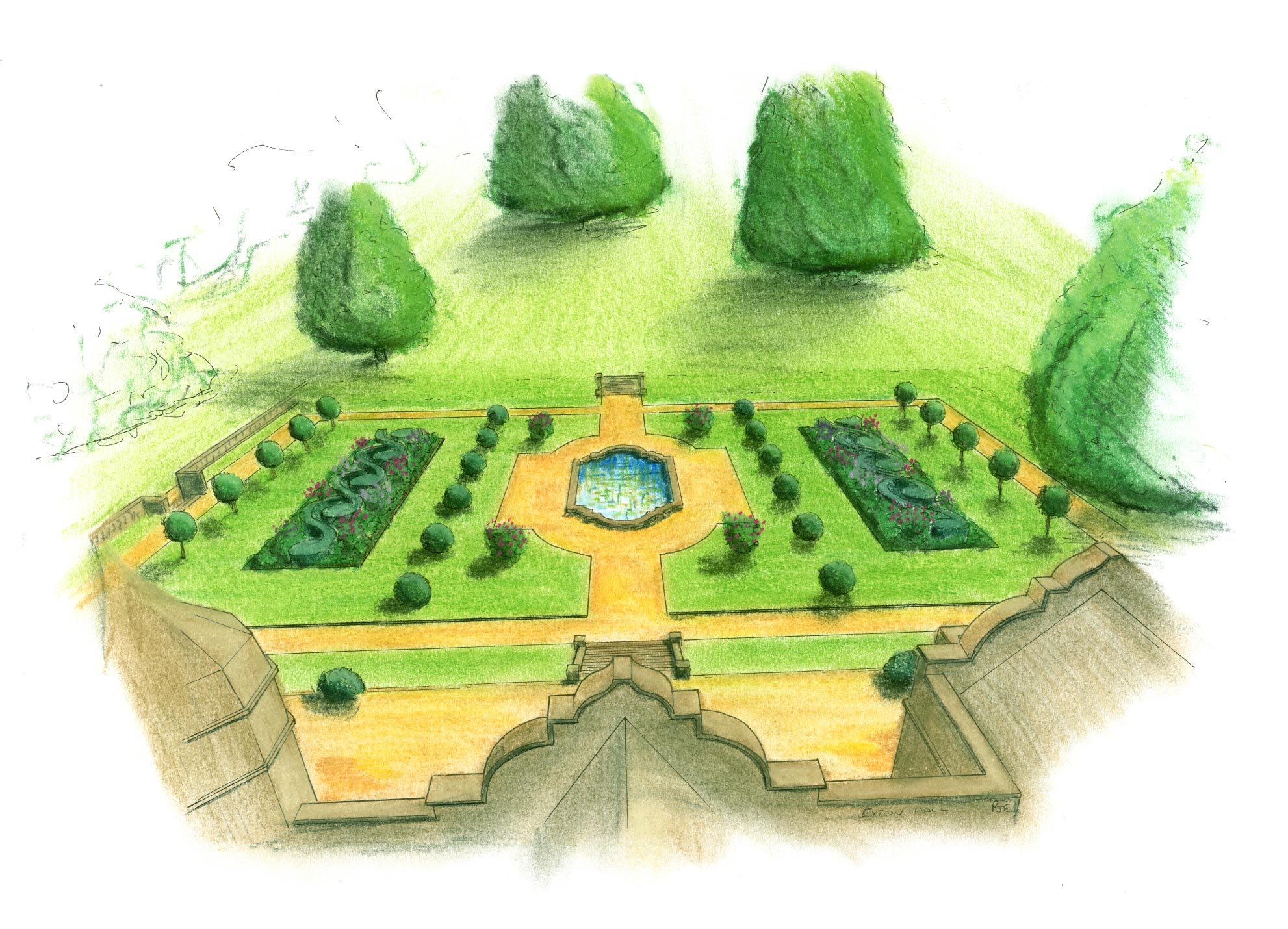Exton Hall design sketches for new formal garden