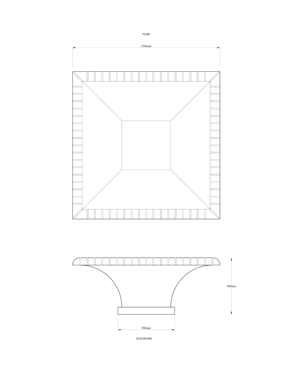 Drawing dimensions of Lulworth water feature Peter Eustance Symphonic Gardens