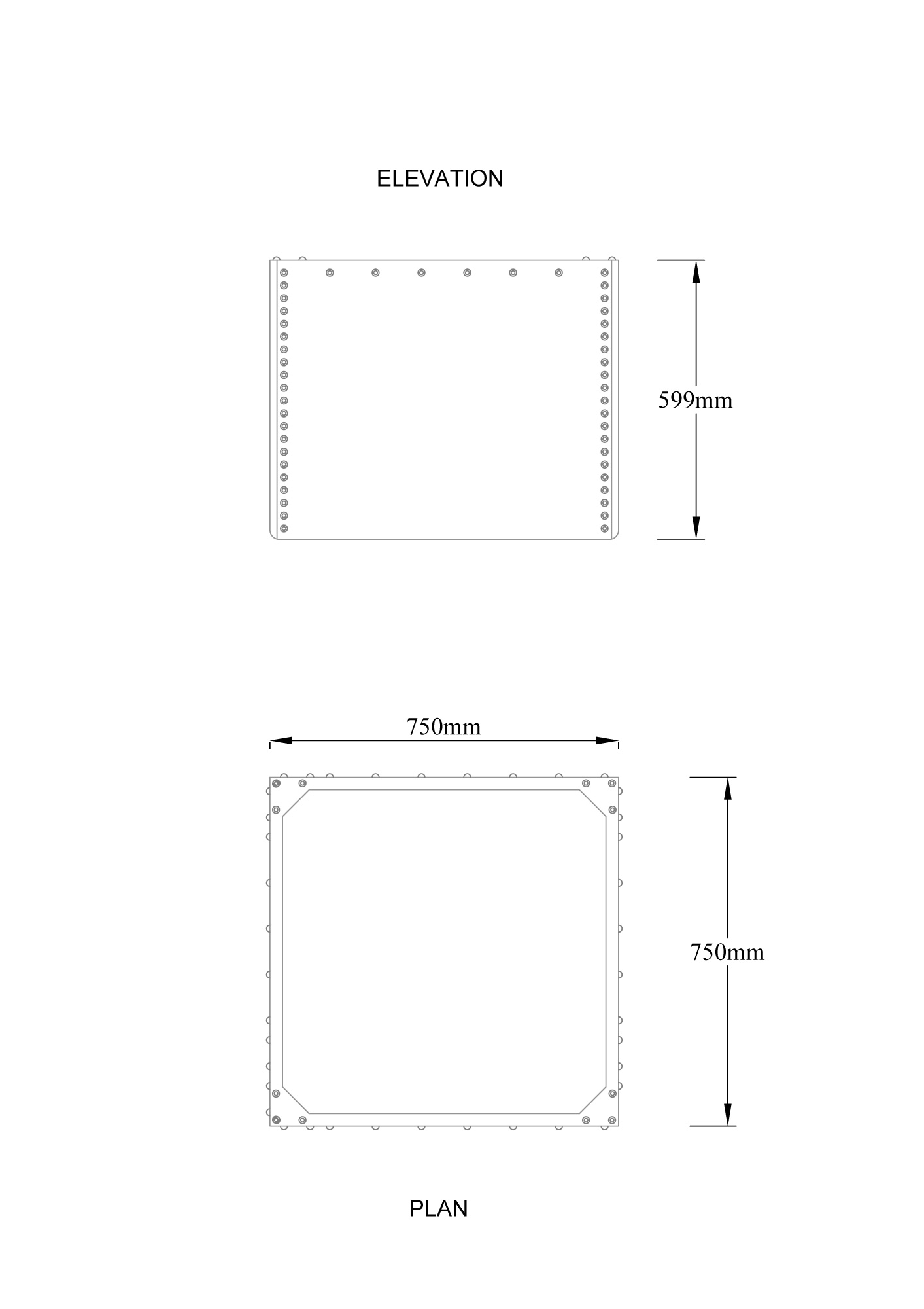 Drawing dimensions of Monkton water feature Peter Eustance Symphonic Gardens